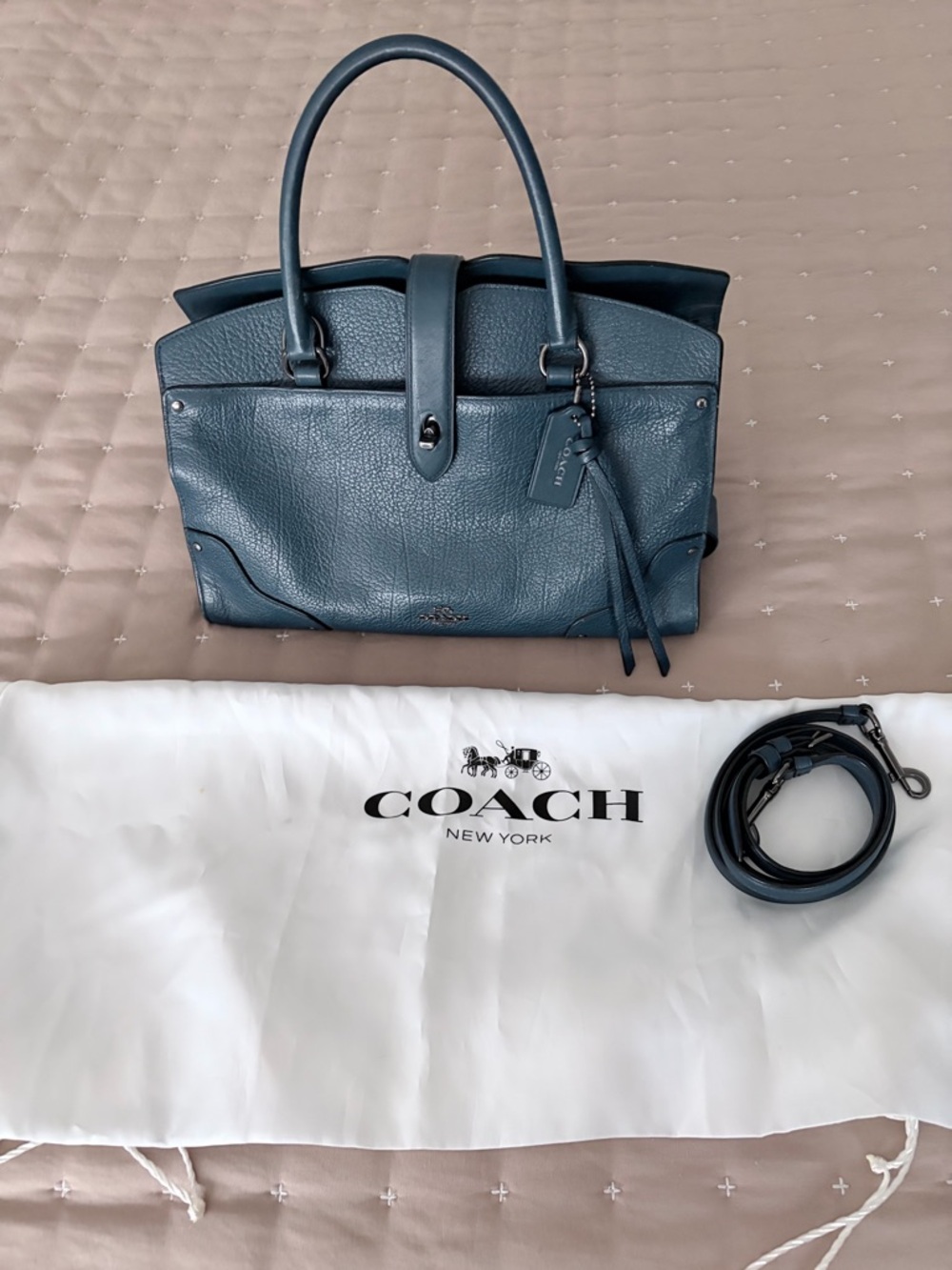 Coach Pebbled Leather Satchel in Teal Blue